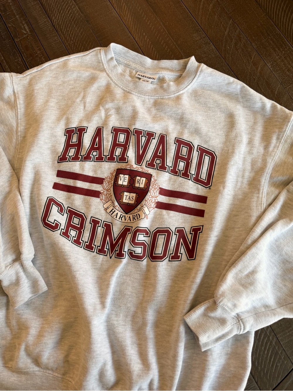 Harvard Crimson Crewneck Sweatshirt - Light Gray with Maroon Logo
